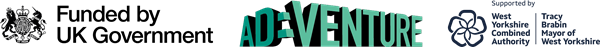 AD-Venture logo together with a logo saying Funded By UK Government, and another logo saying Supported by West Yorkshire Combined Authority and Tracy Brabin Mayor of West Yorkshire